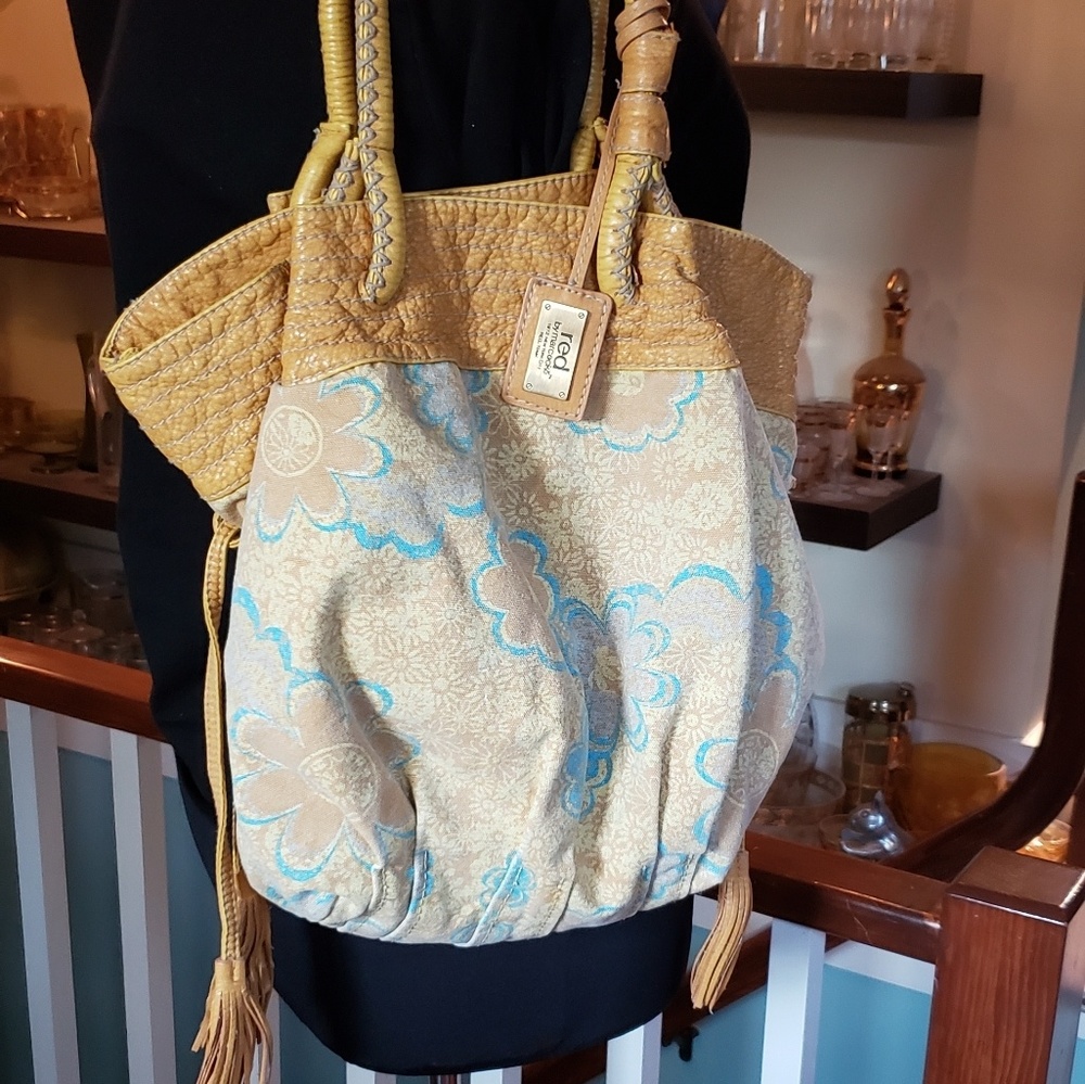 Vintage 'Red' by Marcecko Yellow And Blue Fabric Hobo Style Bag